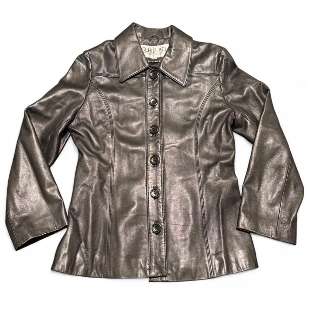 Vintage Schillaci butter soft black Italian leather shirt jacket.